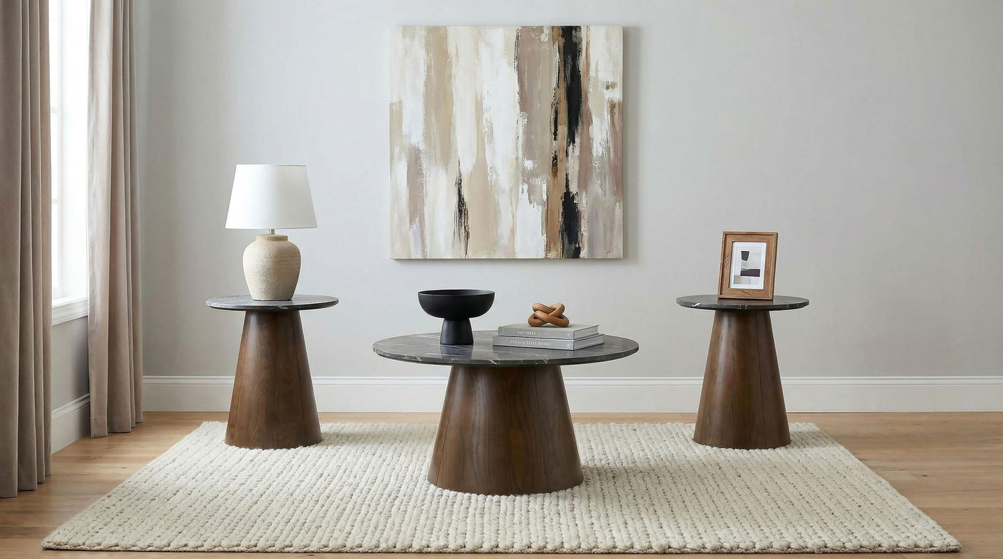Franklin 3-piece Round Pedestal Coffee Table Set Grey and Dark Brown