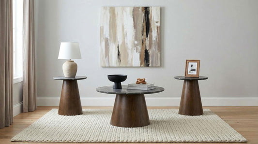 Franklin 3-piece Round Pedestal Coffee Table Set Grey and Dark Brown