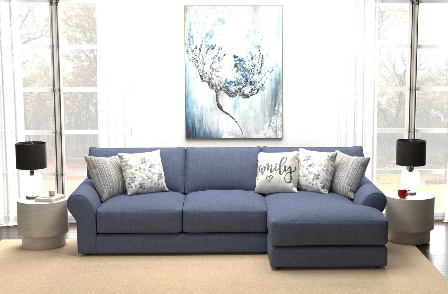 Cape May - Sofa Chaise With Comfort Coil Seating And 5 Accent Pillows Included