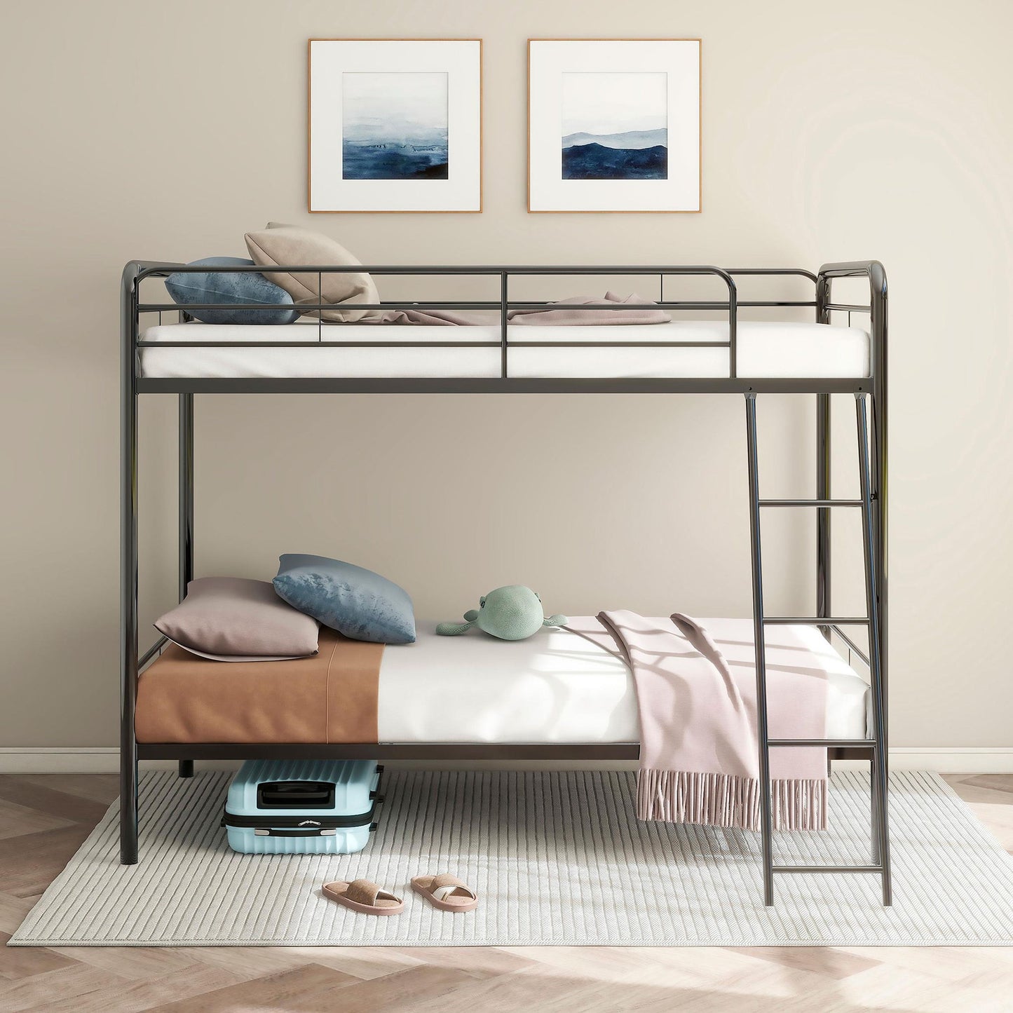 Carson Metal Twin Over Twin Bunk Bed Glossy Black