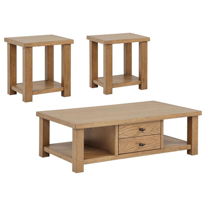 Beasley 3-Piece Wood Coffee Table Set Golden Oak