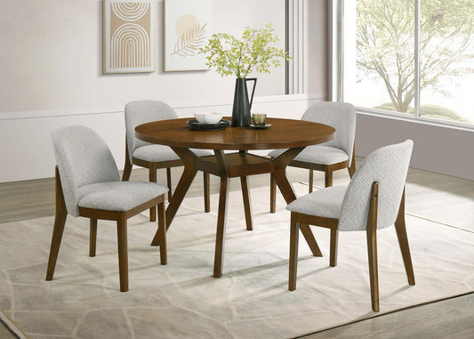 Mueller 5-piece 48-inch Round Dining Set Brown and Beige