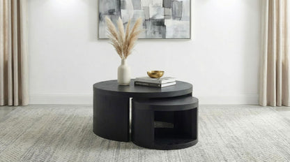 Sweeney 2-piece Round Wood Occasional Nesting Table Set Black