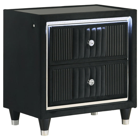 Ravenne 2-drawer Velvet Upholstered LED Nightstand with USB Black