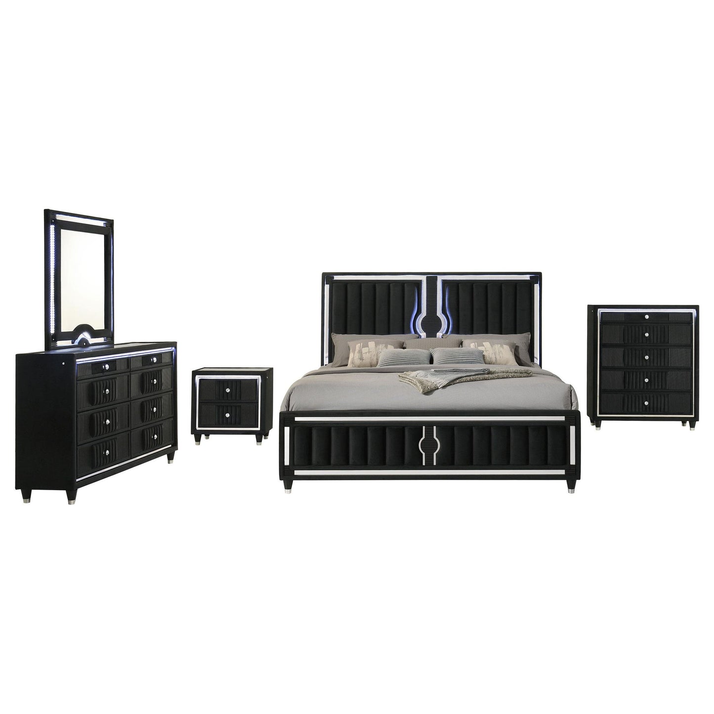 Ravenne 5-piece Velvet Upholstered California King LED Bedroom Set Black
