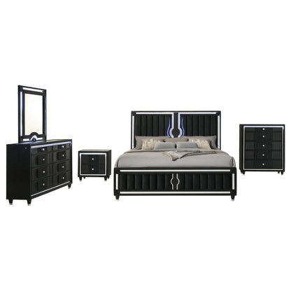 Ravenne 5-piece Velvet Upholstered California King LED Bedroom Set Black