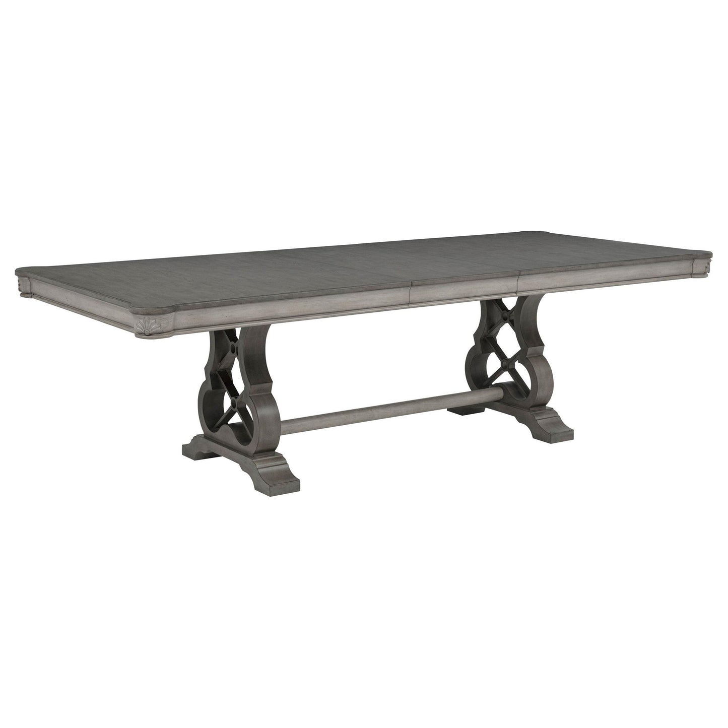 Cresswell 104-inch Double Pedestal Extension Dining Table Weathered Taupe