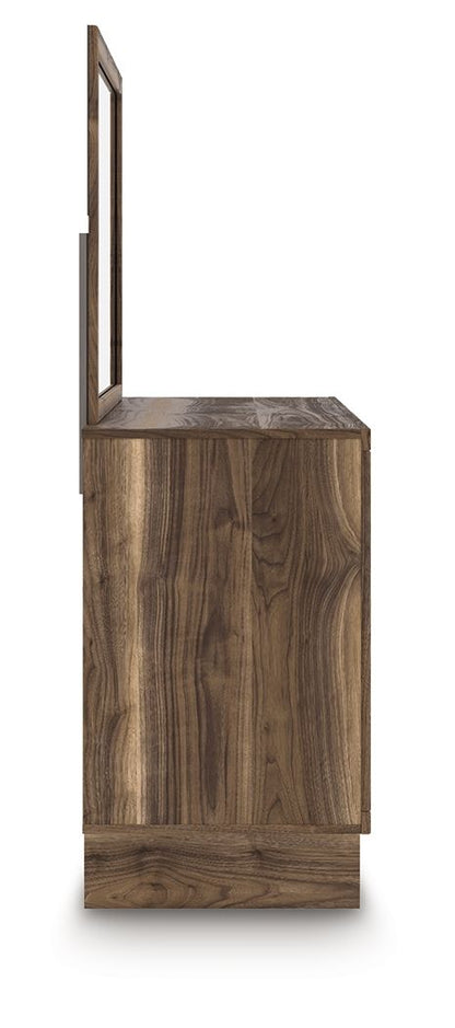 Chirason - 3 Pc. - Twin Panel Bed With Storage, Dresser And Mirror - Brown
