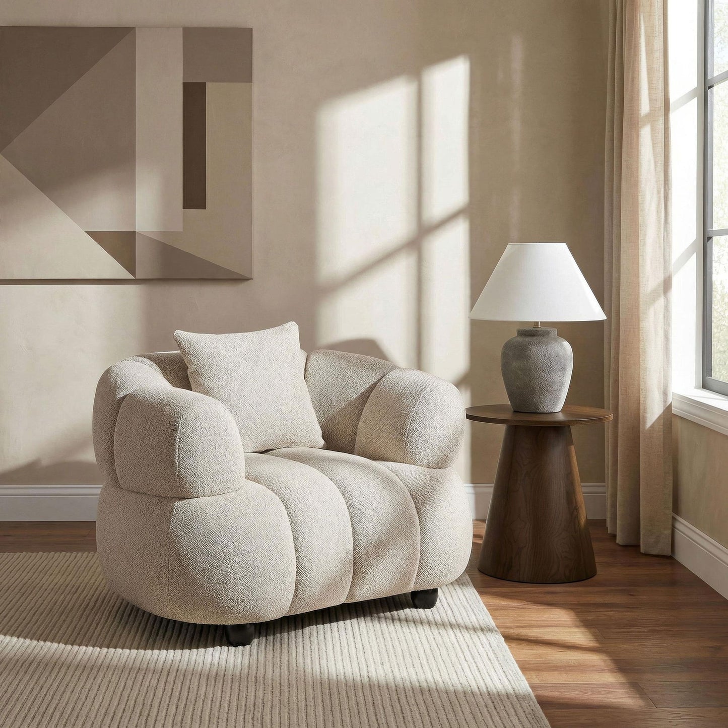 Whitney Contemporary Channel Tufted Woven Fabric Upholstered Accent Chair