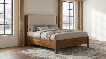 Adderley Queen Wood Panel Bed Cream and Warm Brown