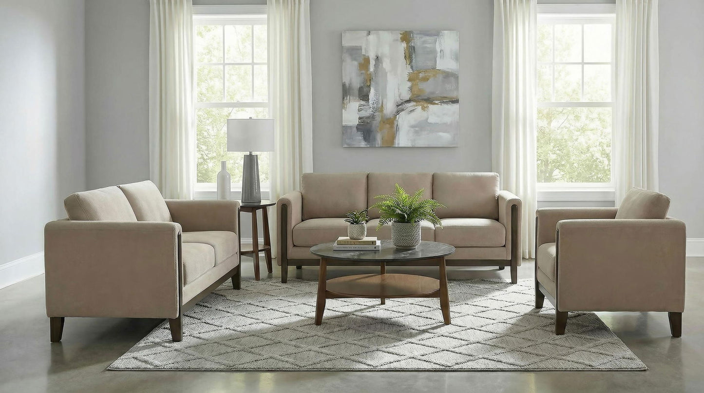 Islington 3-piece Upholstered Panel Arm Sofa Set Taupe