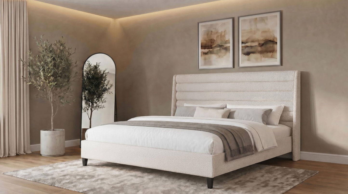 Leslie Upholstered Tufted California King Wingback Platform Bed Beige