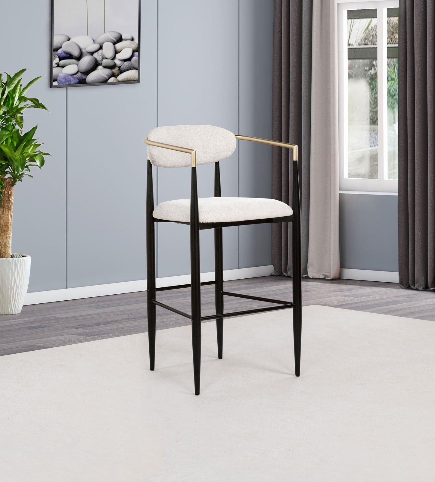 Tina Fabric Upholstered Bar Chair Beige (Set of 2)