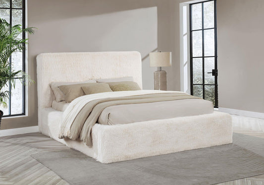 Rebecca Faux Fur Upholstered California King Bed Cream