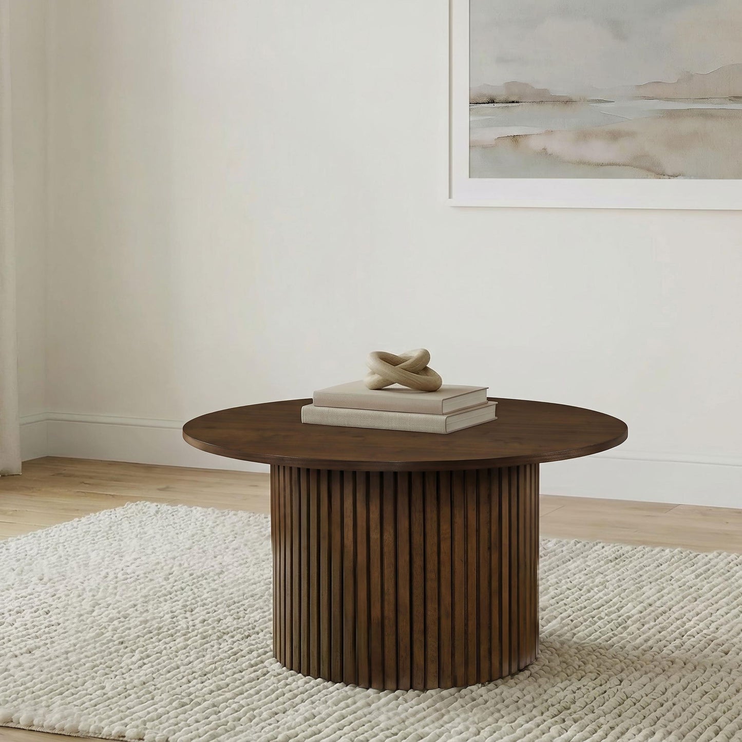 Hamlyn Round Fluted Occasional Cocktail Coffee Table Walnut