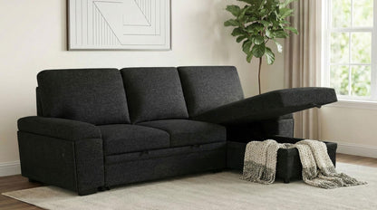 Demko Sleeper Sectional Sofa with Speaker and Storage Chaise Black