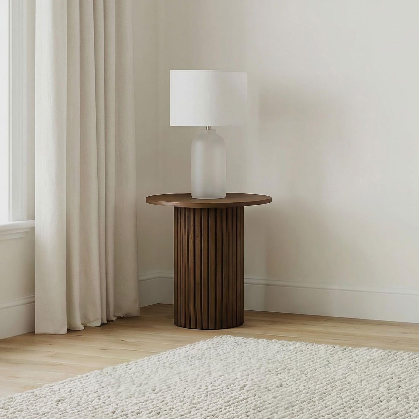 Hamlyn Round Fluted Occasional Side End Table Walnut