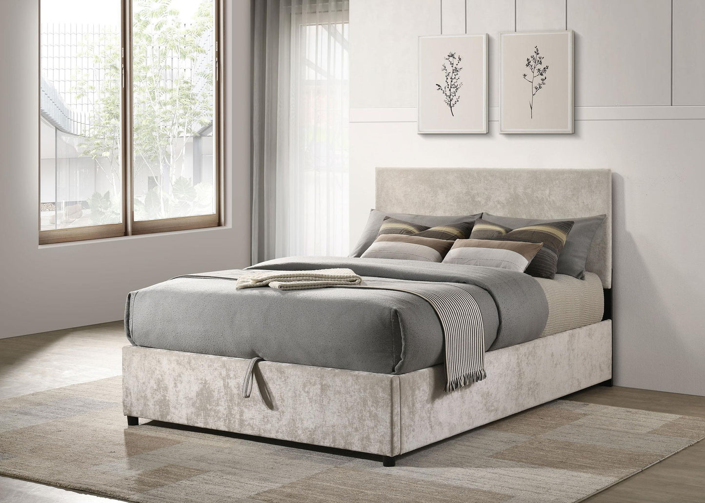 Reeves Upholstered Full Lift-Top Storage Platform Bed Beige