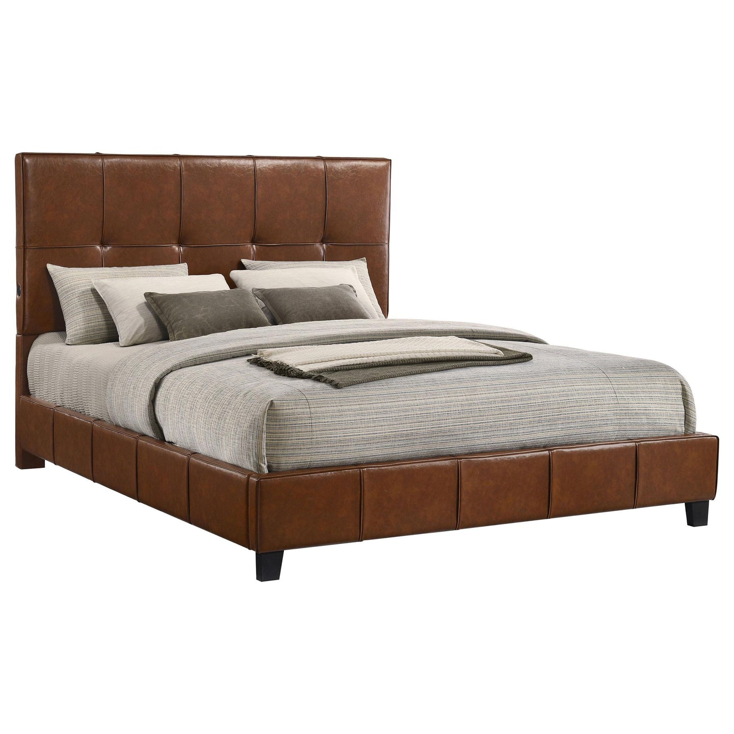 Farrell Eastern King Leatherette Upholstered Panel Bed Brown