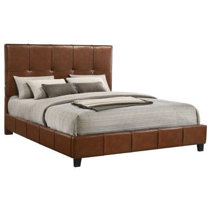 Farrell Eastern King Leatherette Upholstered Panel Bed Brown