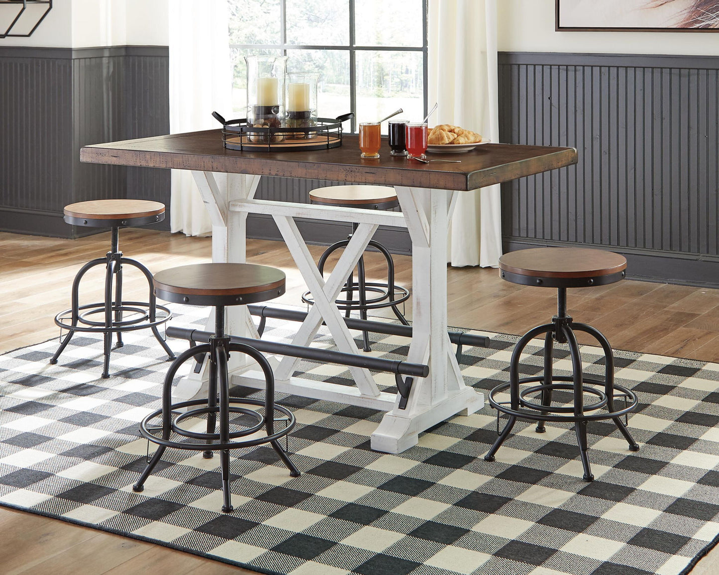 Valebeck - Rectangular Dining Room Counter Table - White / Brown