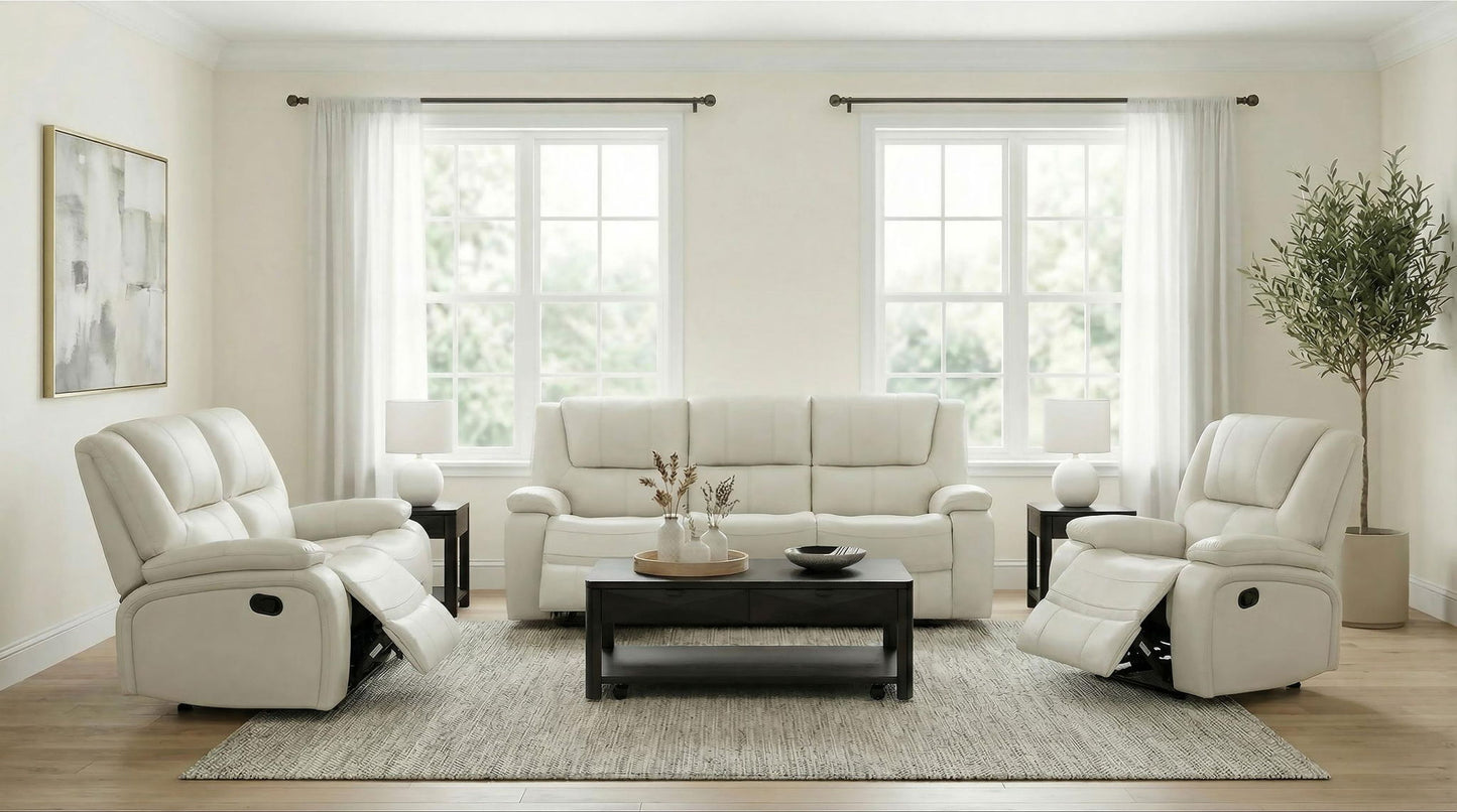 Camila 3-piece Upholstered Reclining Sofa Set White