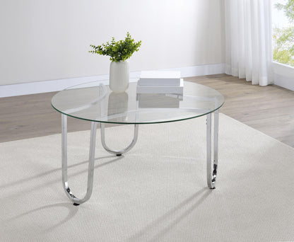 Beller Round Tempered Glass Top Cocktail Coffee Table Chrome
