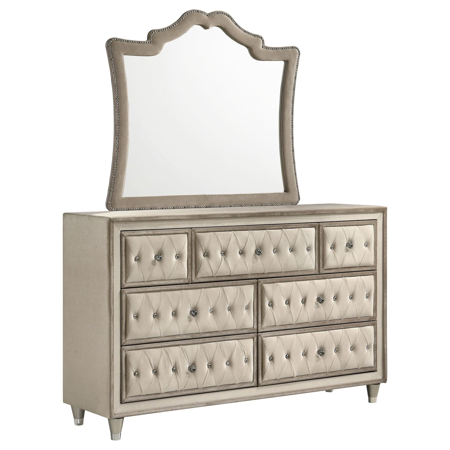 Antonella 7-drawer Upholstered Dresser with Mirror Ivory