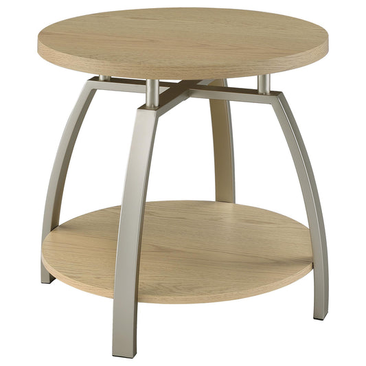 Dacre Round Engineered Wood Top Side End Table Greige