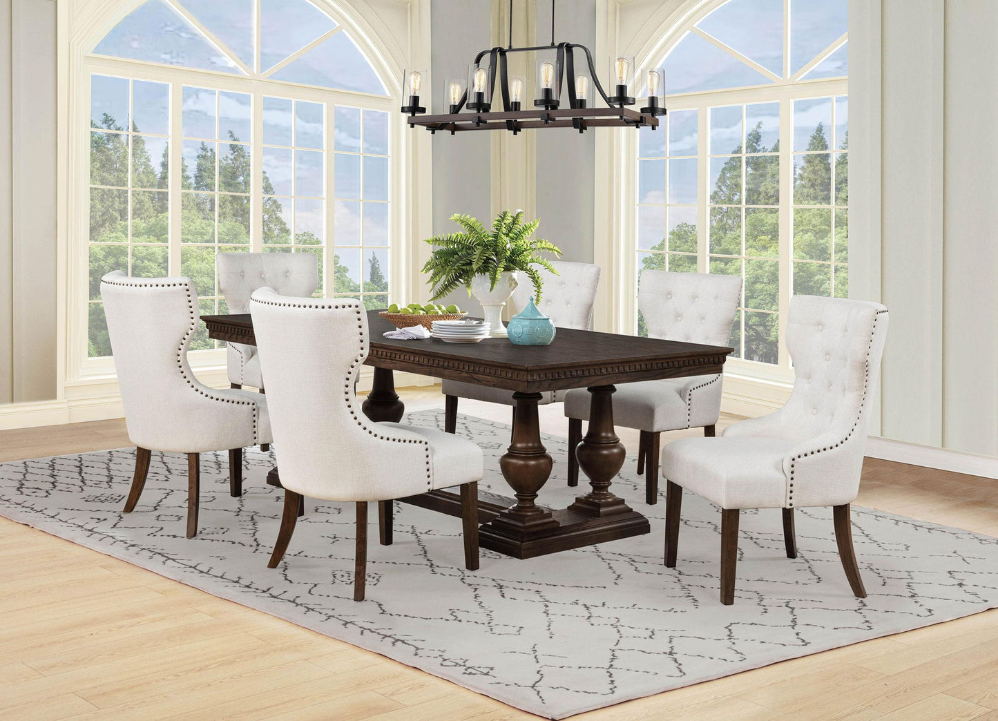 Ridgewell 7-piece Rectangular Trestle Dining Set Dark Oak