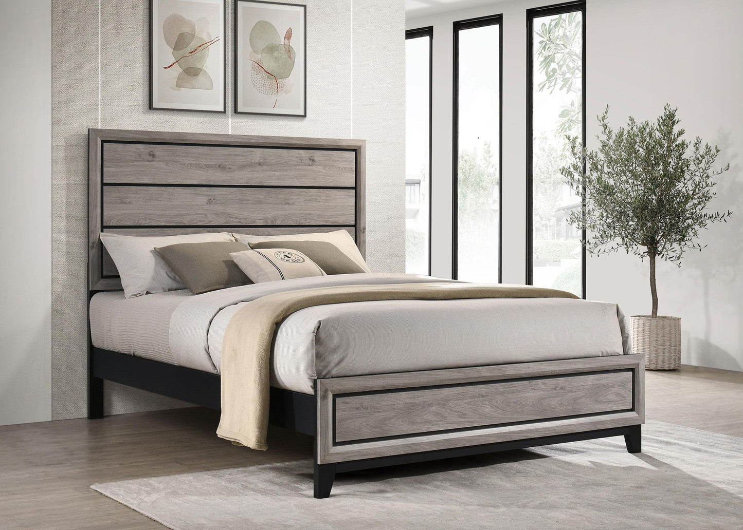 Valen Wood Queen Panel Bed Light Taupe