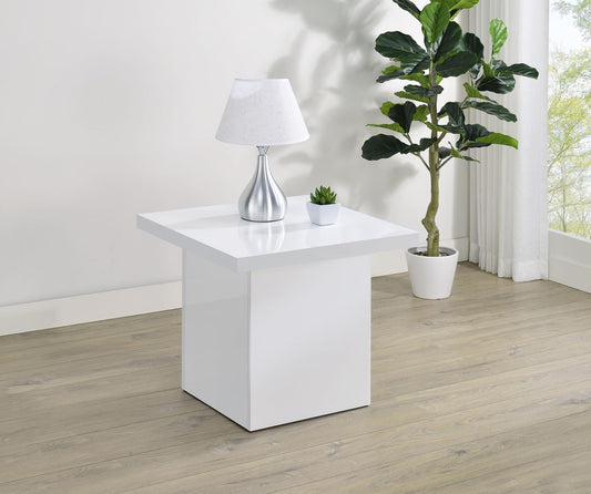 Devar Square Engineered Wood Side End Table White High Gloss