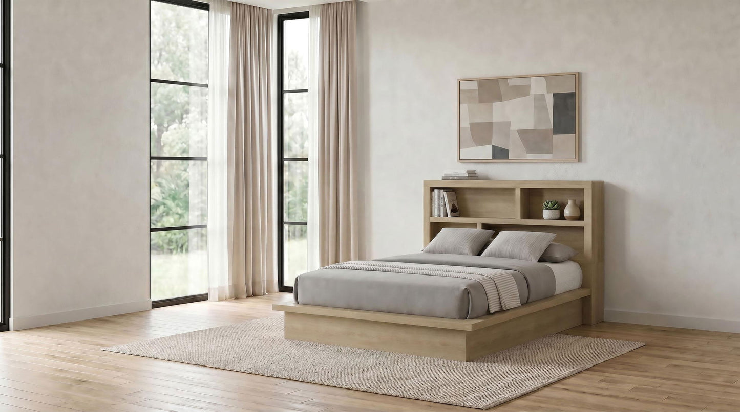 Hendricks Queen Bookcase Headboard Platform Bed Light Oak