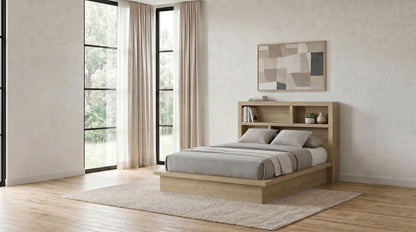 Hendricks Queen Bookcase Headboard Platform Bed Light Oak