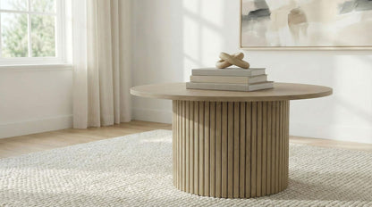 Hamlyn Round Fluted Occasional Cocktail Coffee Table Natural Oak