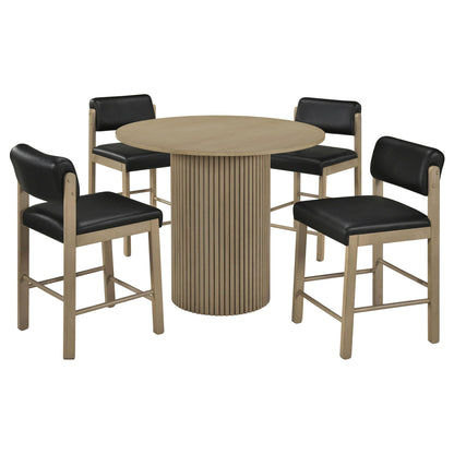 Hamlyn 5-piece Round Wood Counter Height Dining Set Black and Natural Oak