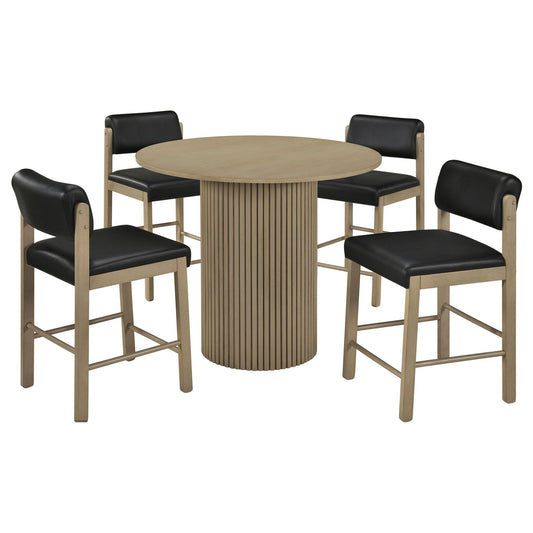 Hamlyn 5-piece Round Wood Counter Height Dining Set Black and Natural Oak