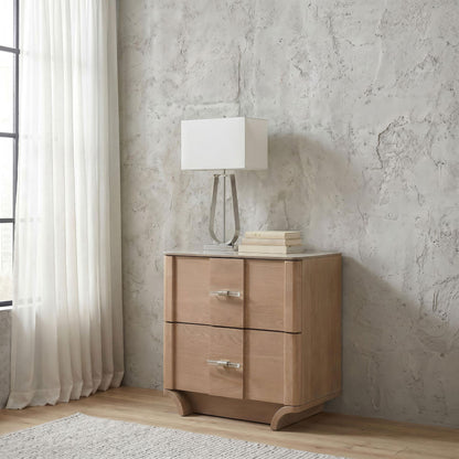 Leanne 2-drawer Sinter Stone Top Nightstand Light Oak