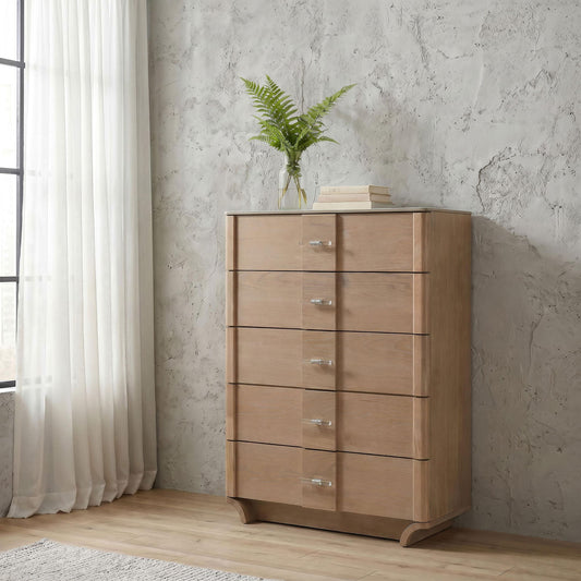 Leanne 5-drawer Sinter Stone Top Chest of Drawers Light Oak