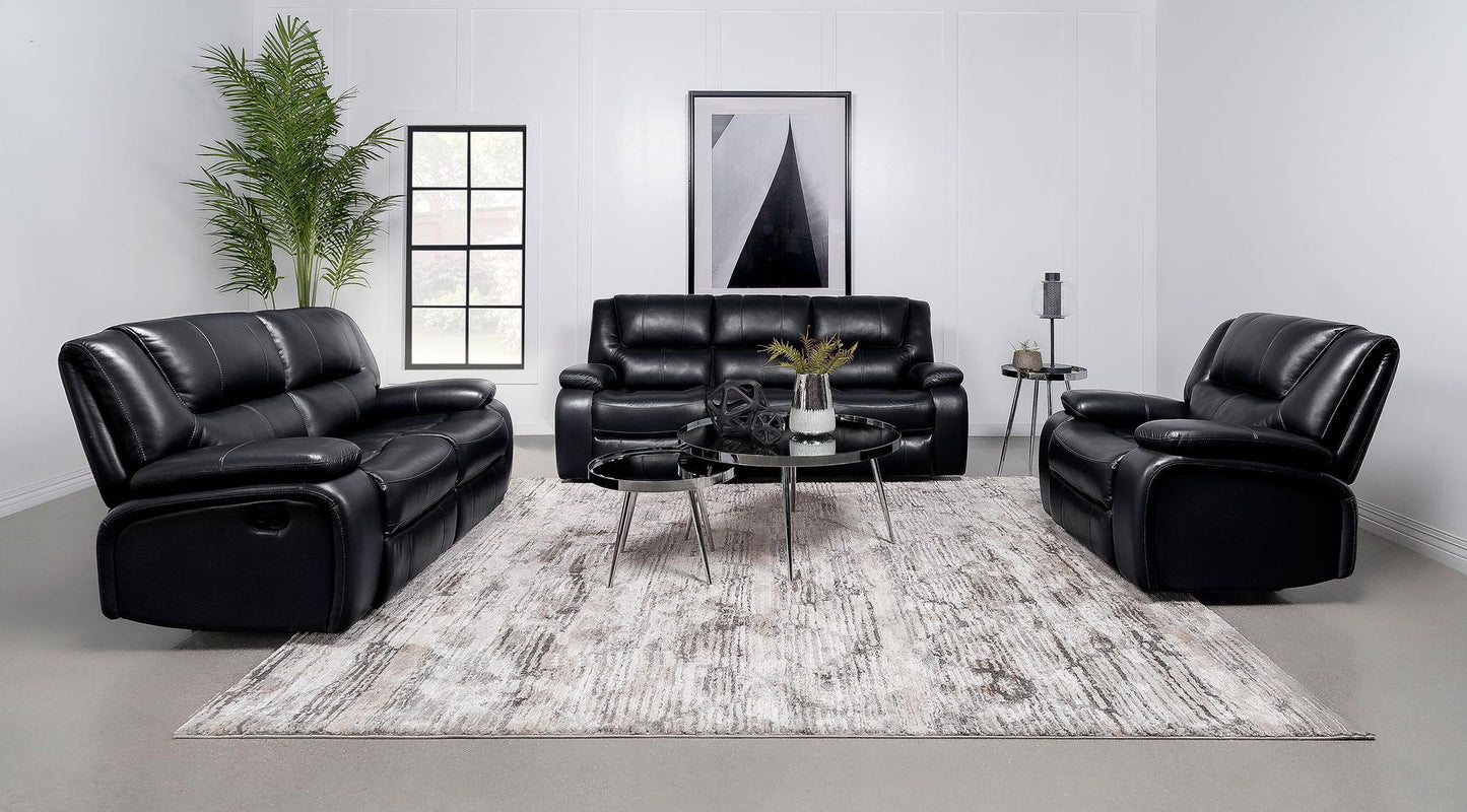 Camila 3-piece Upholstered Reclining Sofa Set Black