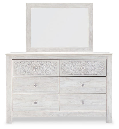 Paxberry - Dresser, Mirror - Medallion Drawer Pulls - Whitewash