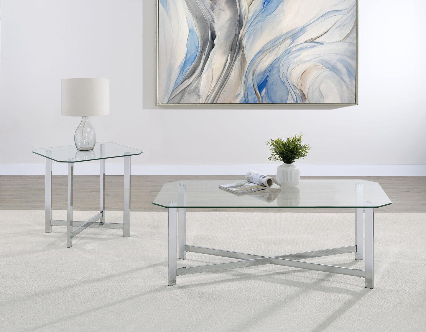 Cronin 2-piece Tempered Glass Top Coffee Table Set Chrome