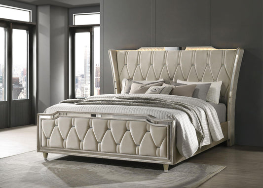 Lorient California King LED Upholstered Bed Ivory and Camel