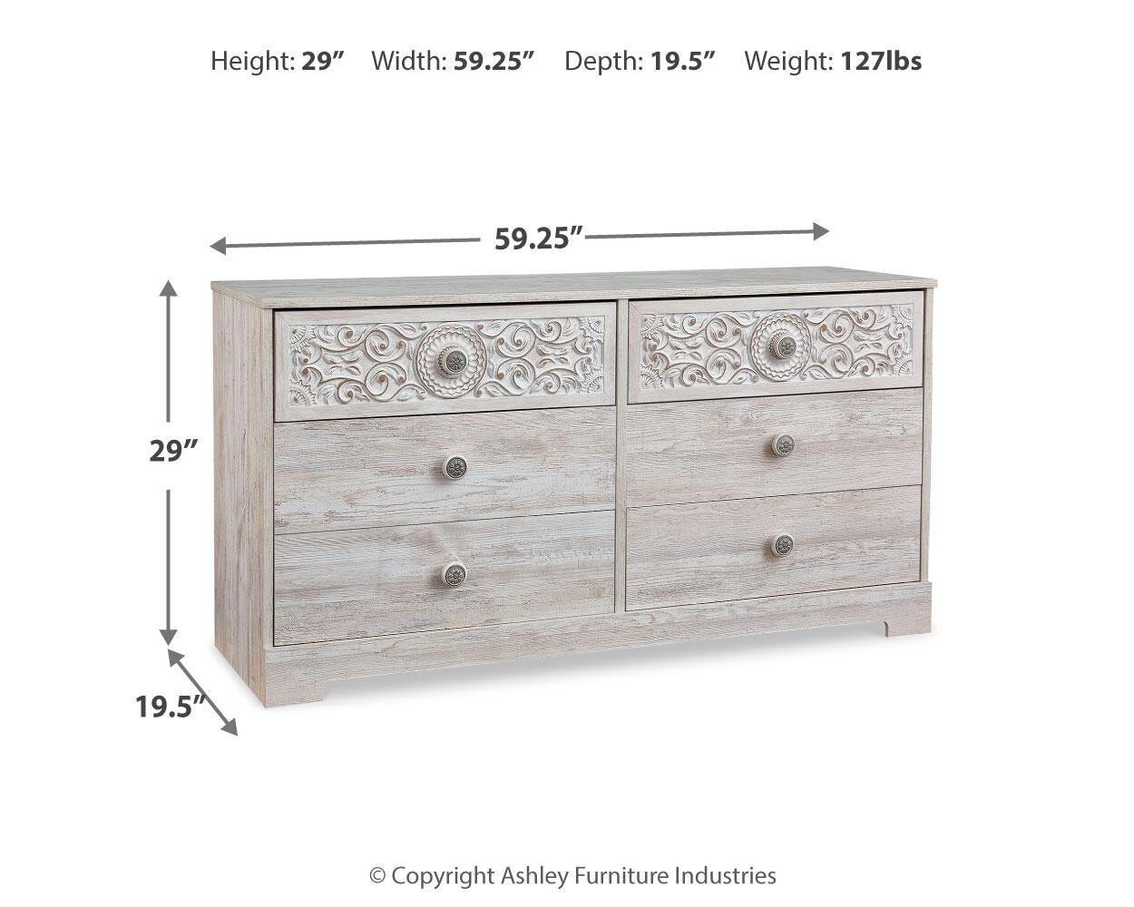 Paxberry - Six Drawer Dresser - Weatherworn - Whitewash