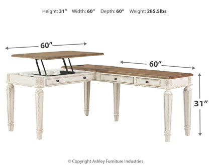 Realyn - L Shaped Desk With Lift Top - White / Brown