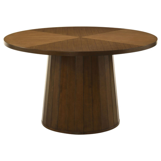 Galindo 52-inch Round Walnut Veneer Dining Table Walnut