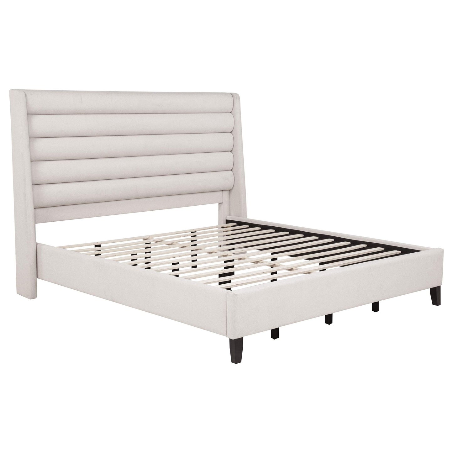 Leslie Upholstered Tufted Eastern King Wingback Platform Bed Beige
