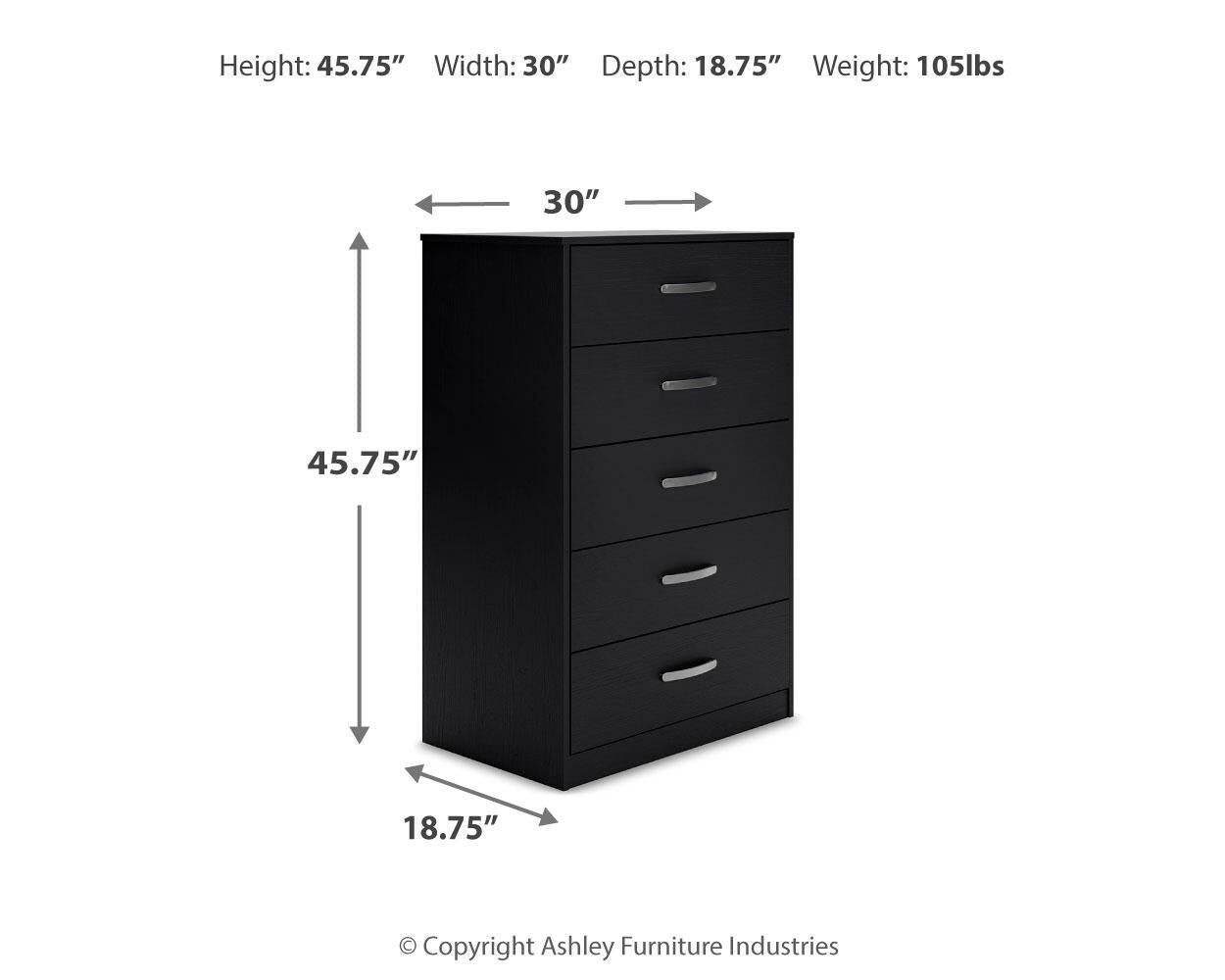 Finch - Five Drawer Chest - 46" Height - Black