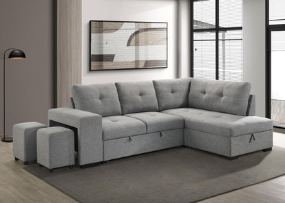 Roanne Fabric Upholstered Sleeper Sectional Sofa Grey