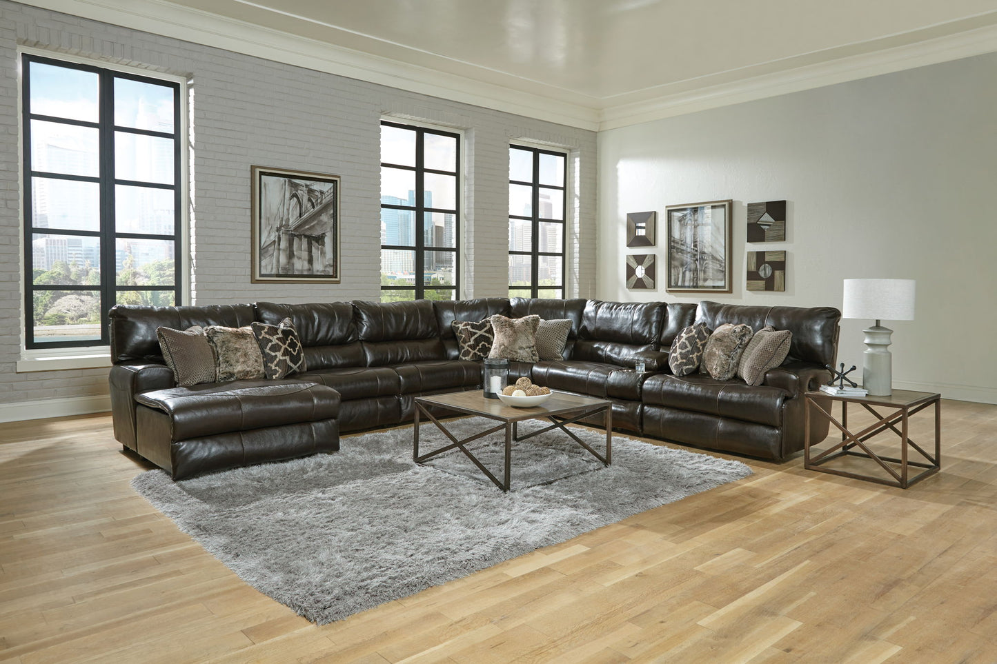 Como - 7 Piece Italian Leather Match Reclining Sectional